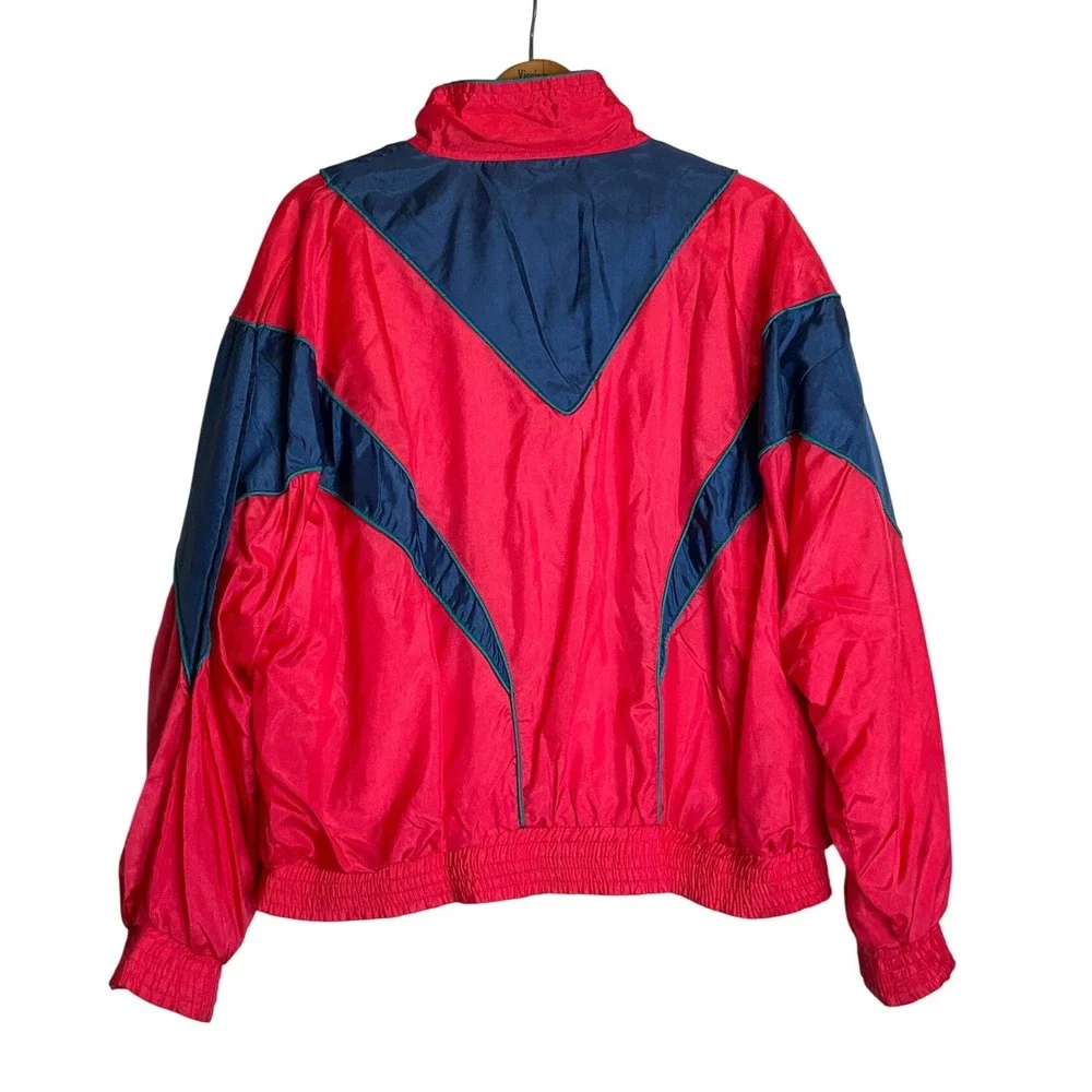 Metro Active Vintage Colorful 80s 90s Ski Windbreaker Track Jacket Pockets Apres